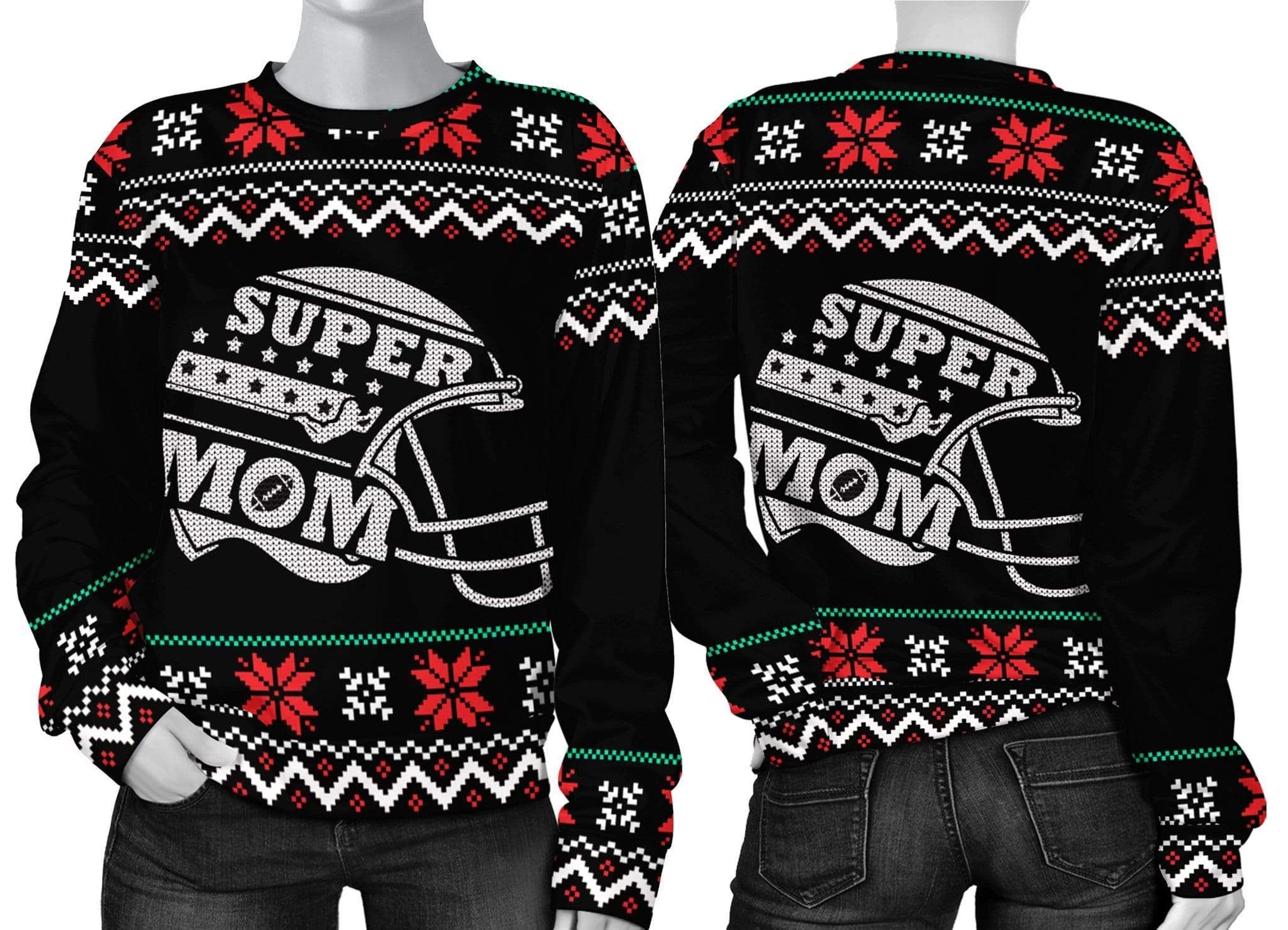 Super Mom American Football Black Wool Sweater