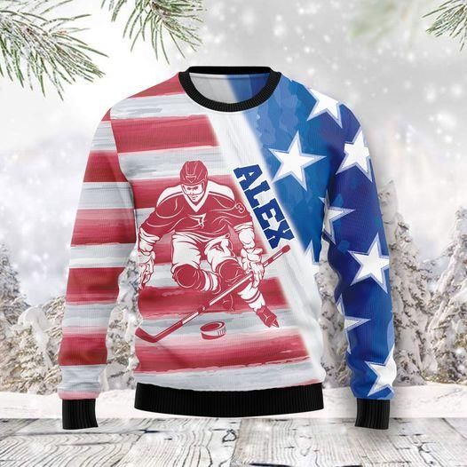 Personalized  Customized Ice Hockey Player Red And Blue Color Of Flag Sweater With Name