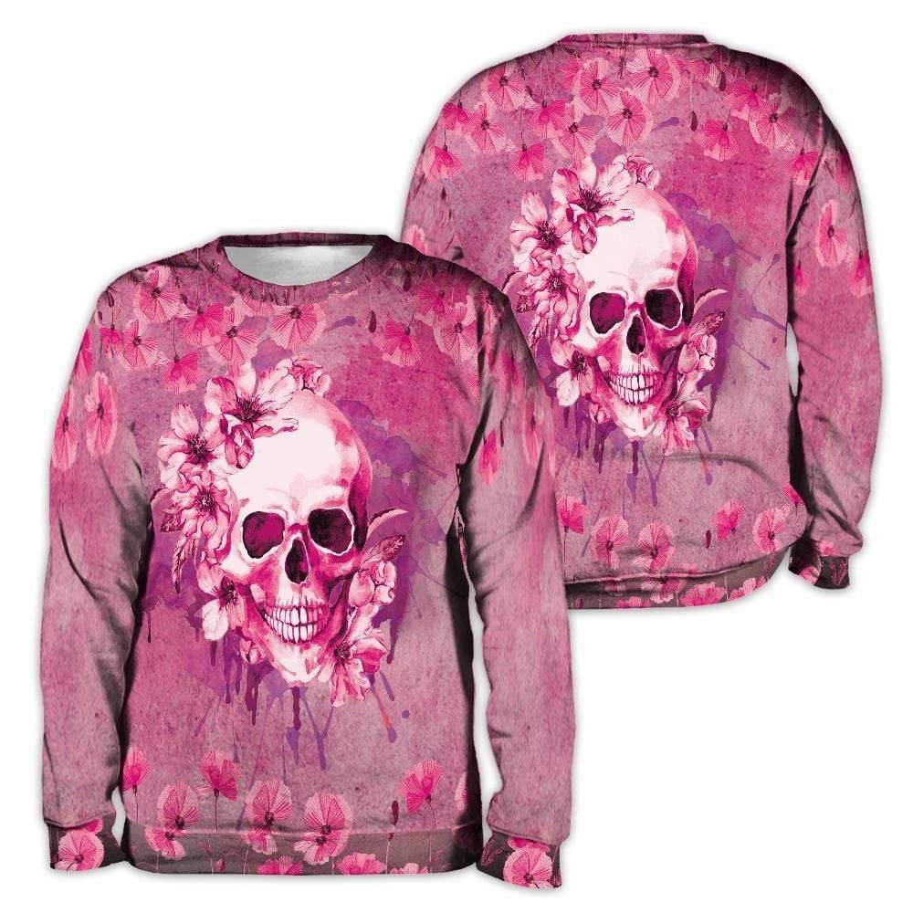 Pink Skull Watercolor Flower Aop Print Sweatshirt