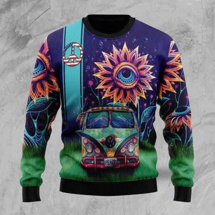Amazing Hippie Van And Sunflower Eyes Sweater