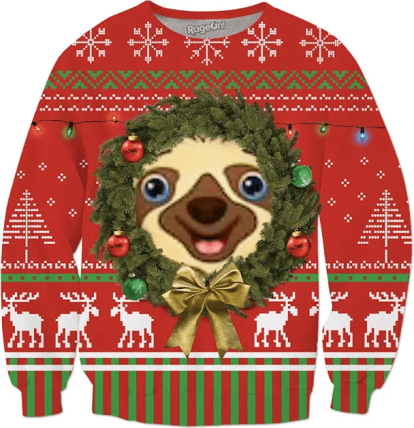 Happy Sloth Face Christmas Sweater