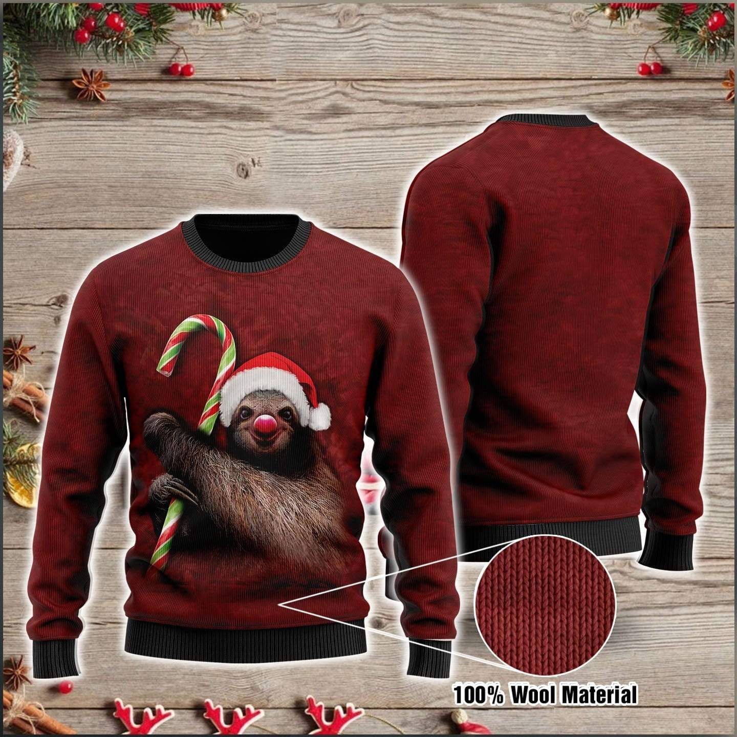 Sloth Candy Cane Christmas Sweater