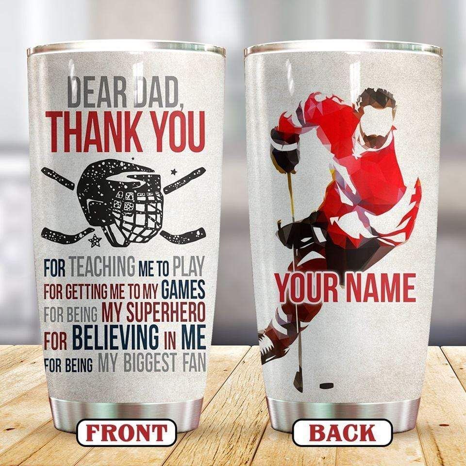 Personalized Hockey Thank You For Teaching Me Custom Name Tumbler Cups 20 Oz Stainless Steel