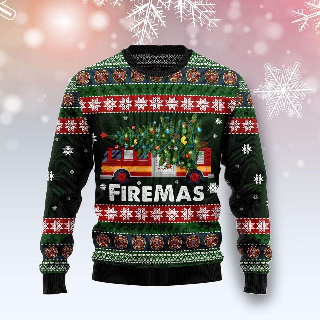 Christmas Firefighter Firemas Fire Truck Sweater