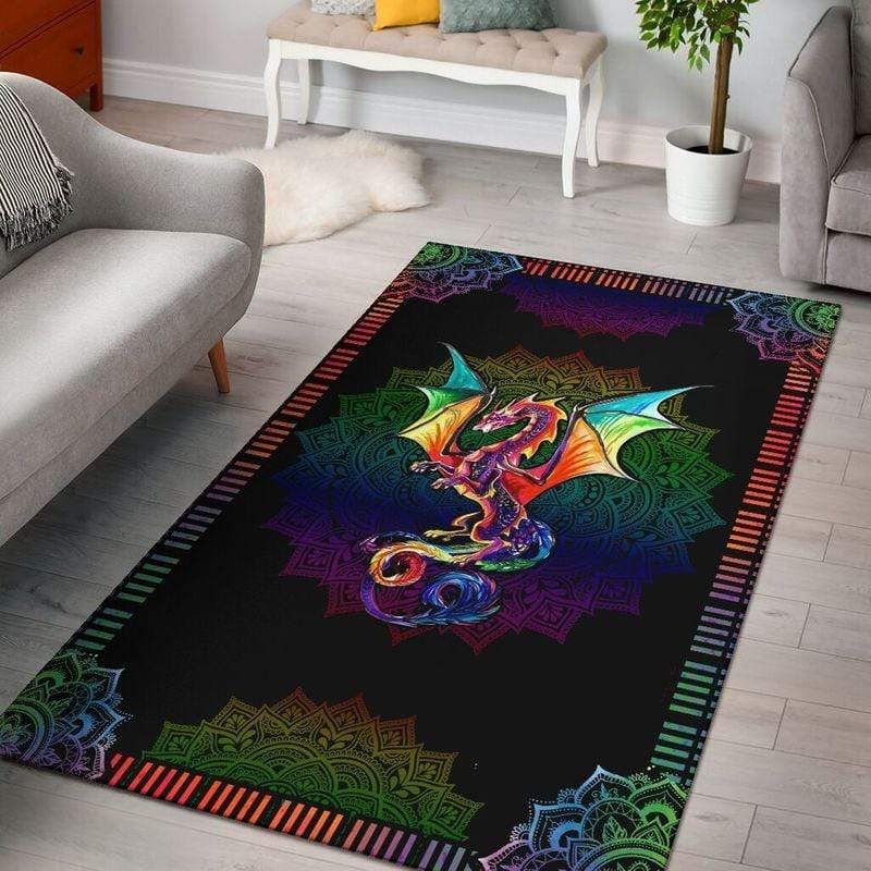 Colorful Dragon Mandala Rectangle Rug PANRUG0007