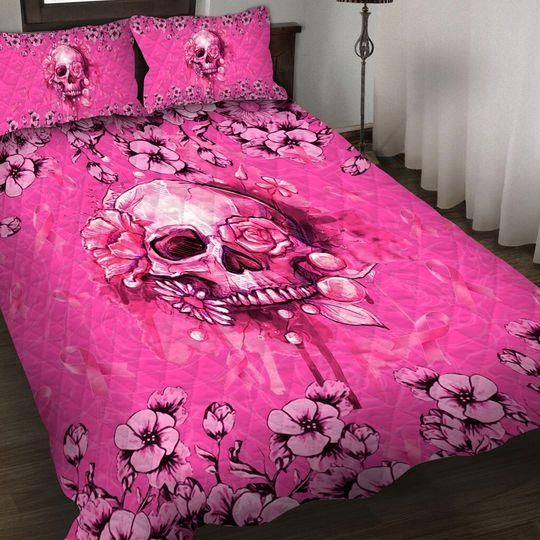 Pink Skull Rose Quilt Set