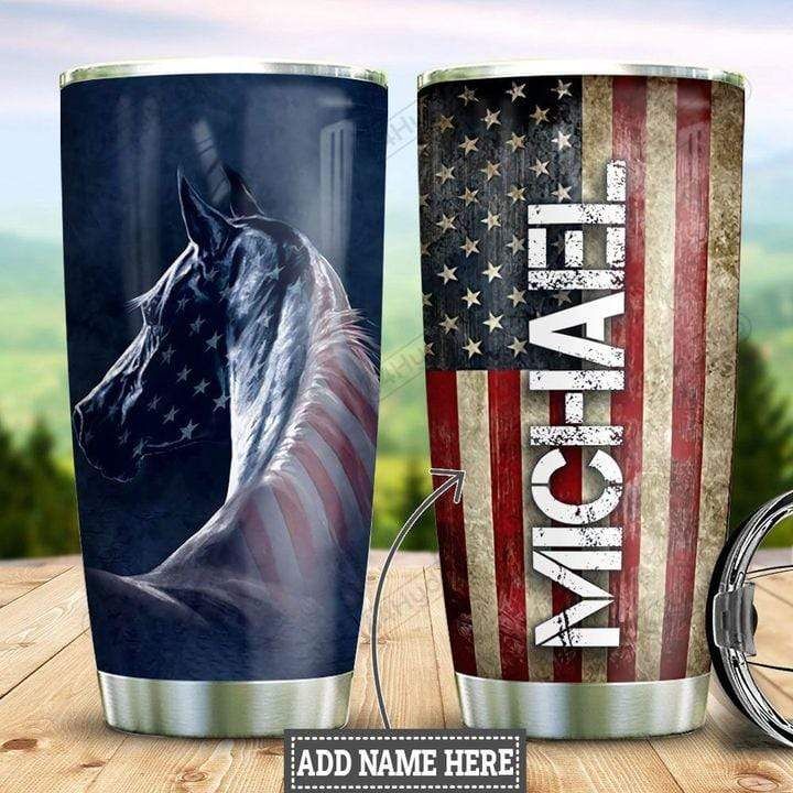 Personalized American Flag Horse Stainless Steel Tumbler With Your Name