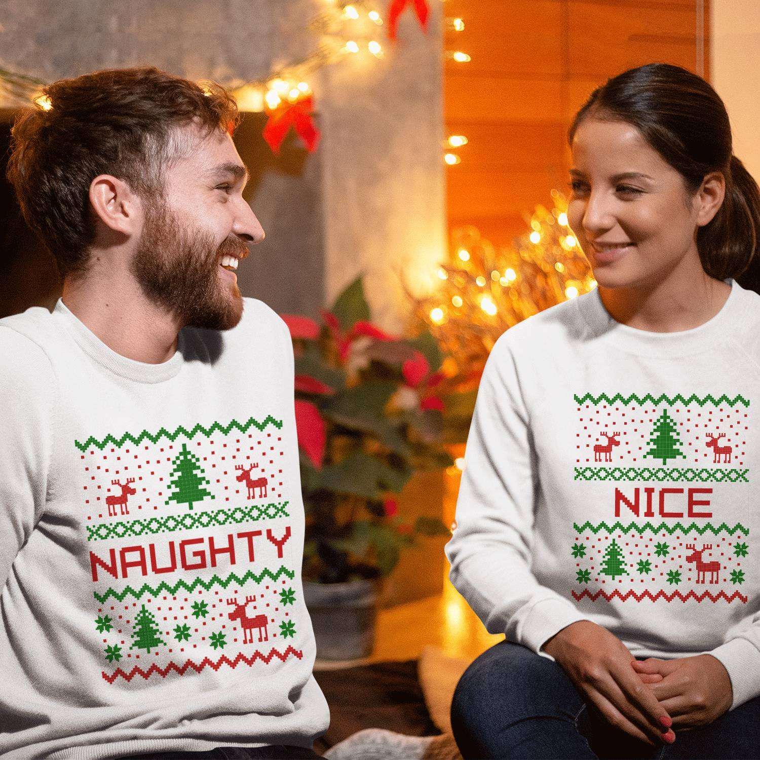 Christmas Naughty And Nice Couple Sweater PANWS0087