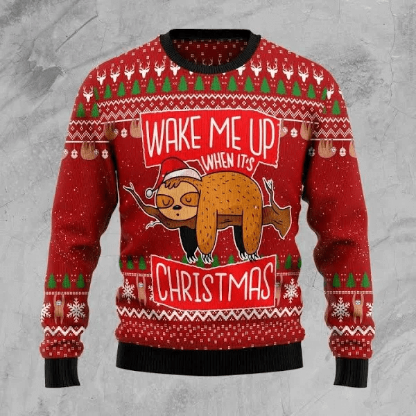 Wake Me Up When Christmas Lazy Sloth Sweater
