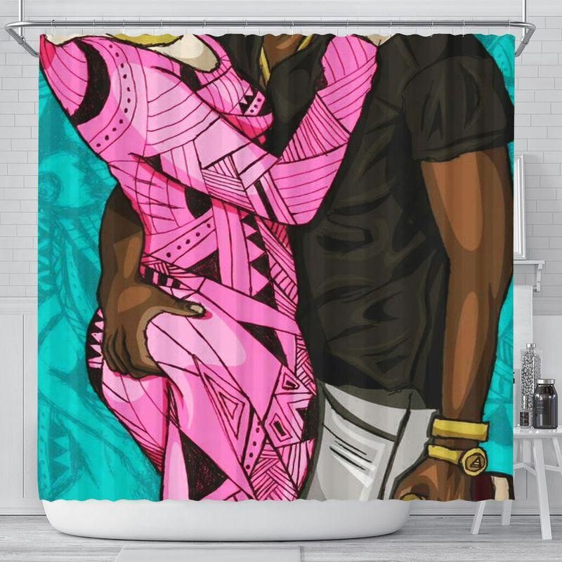 African Black Couple Drunk And Love Shower Curtain