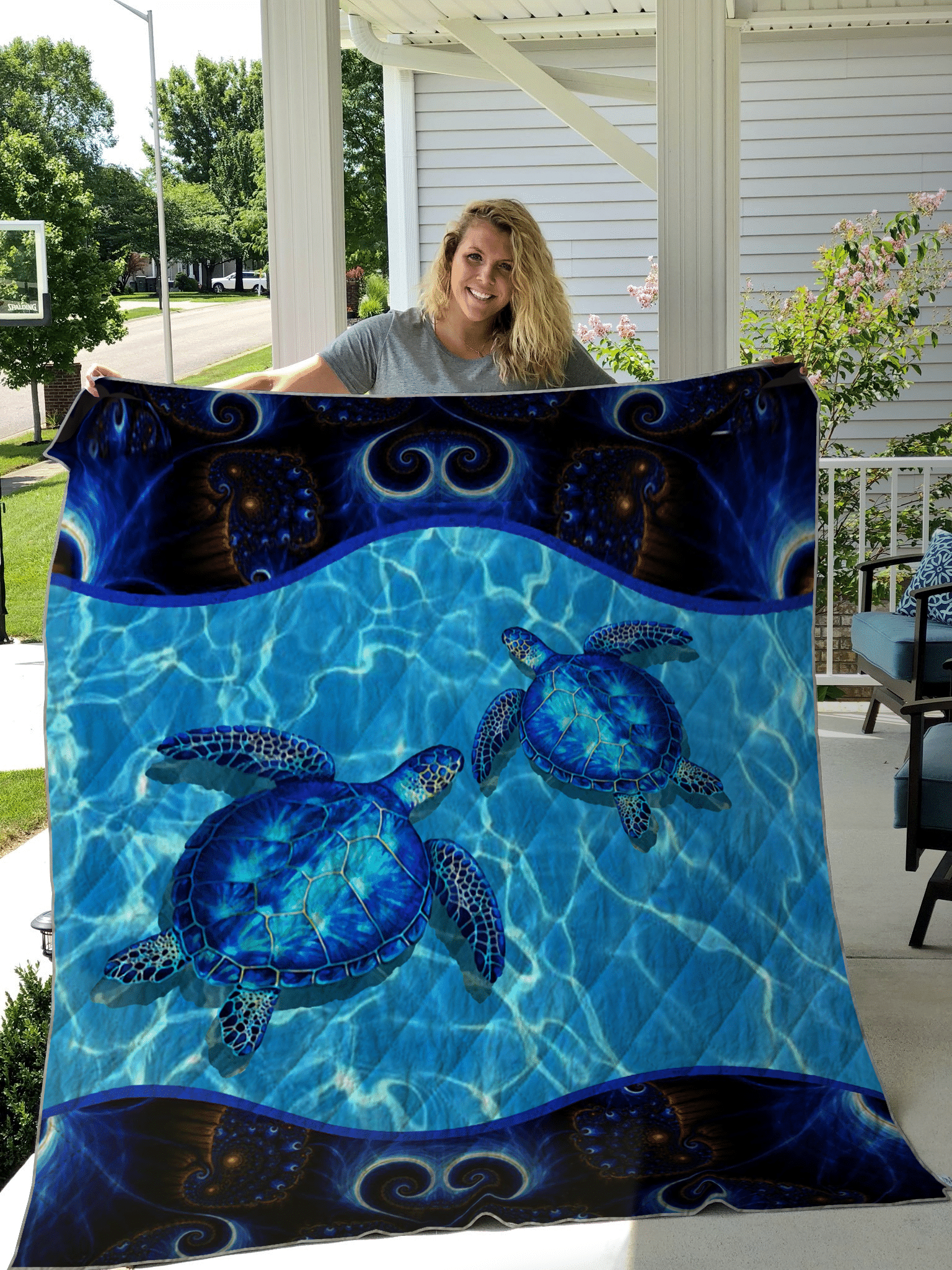 Beach Turtle Blue Quilt