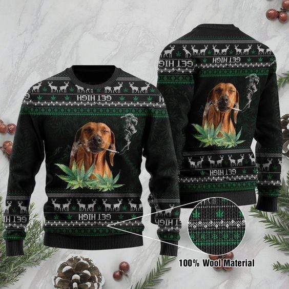 Funny Dog Get High Weed Black Sweater