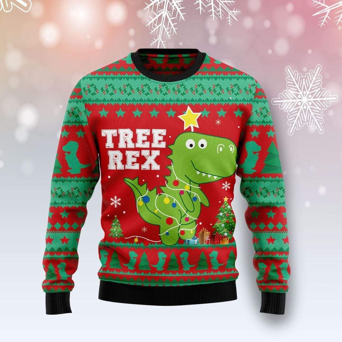 Christmas Silly T-Rex Dinosaur Cartoon Tree-Rex Sweater