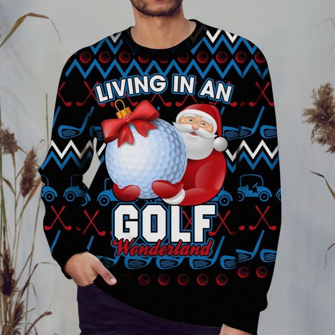 Christmas Living In A Golf Wonderland Santa Claus Sweater