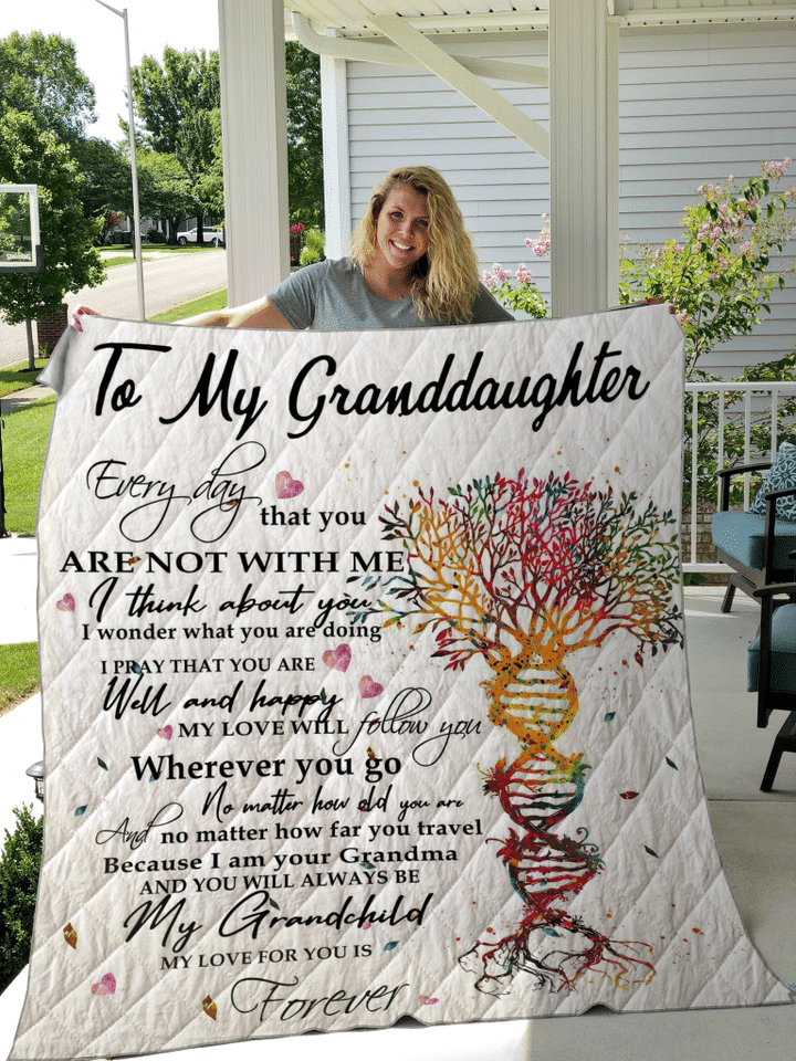 To My Granddaughter Colorful Dna Tree Quilt