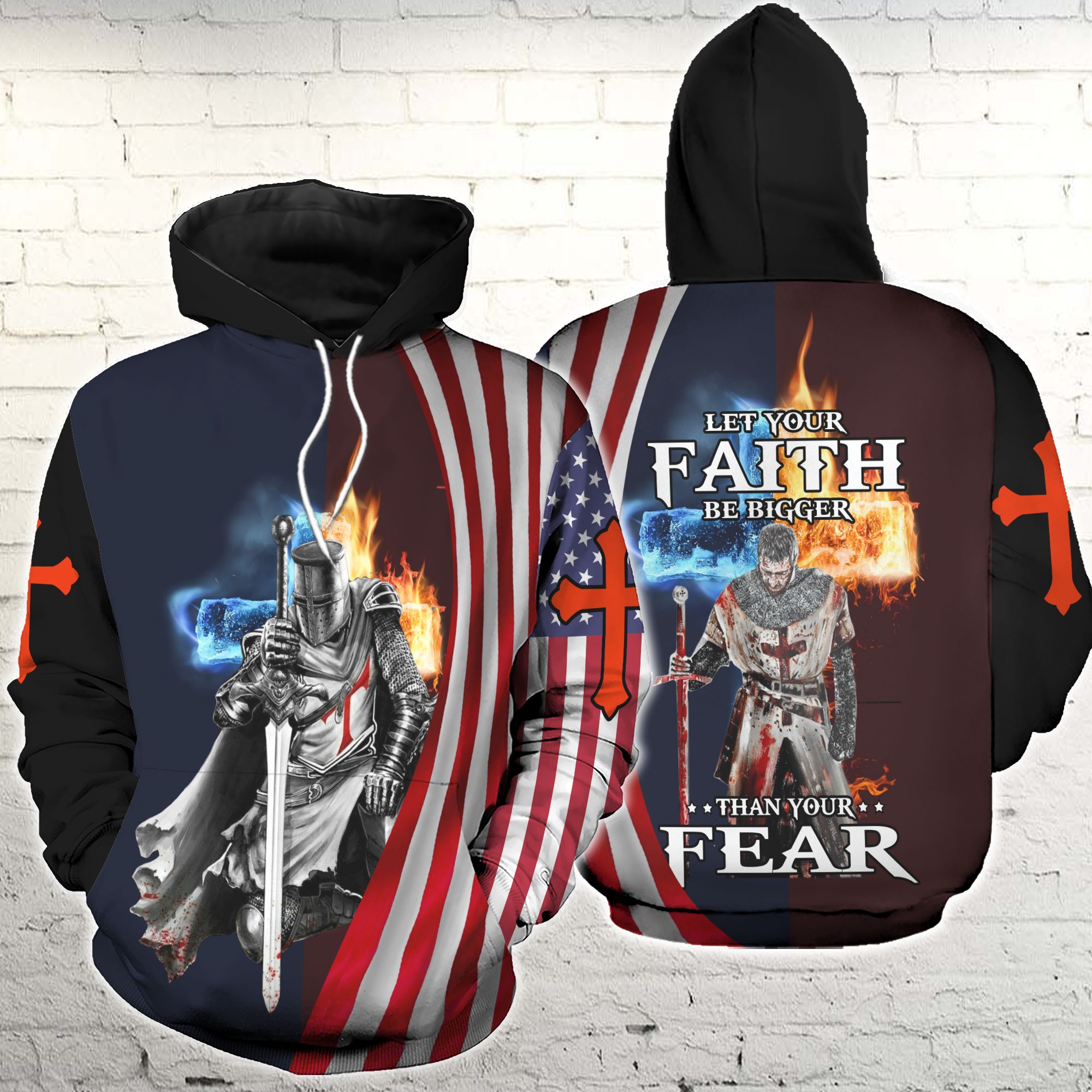 Let Your Faith Be Bigger Than Your Fear Cross Flag Warrior 3D Hoodie PAN3HD0021