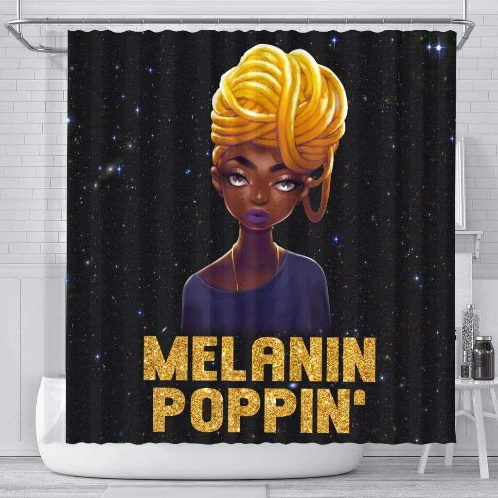 Dope African Melanin Poppin' Black Girl Bathroom Shower Curtain