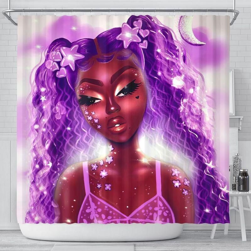 Black Girl All Purple Shower Curtain