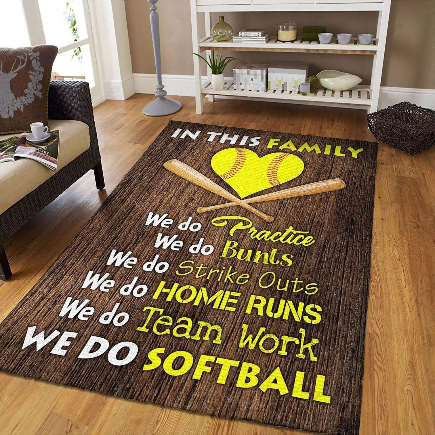 In This Family We Do Softball Rectangle Rug