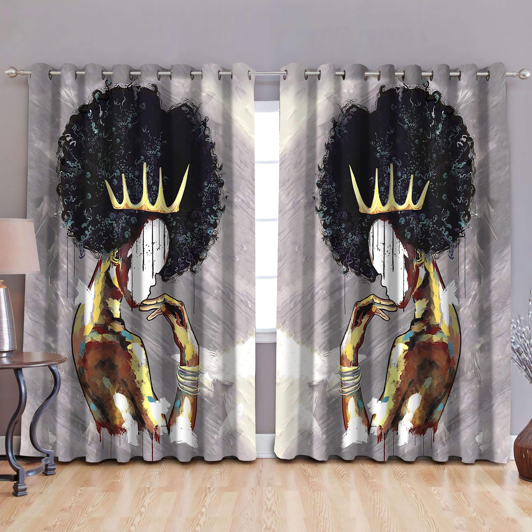 Black Girl Crown Afro Window Curtains