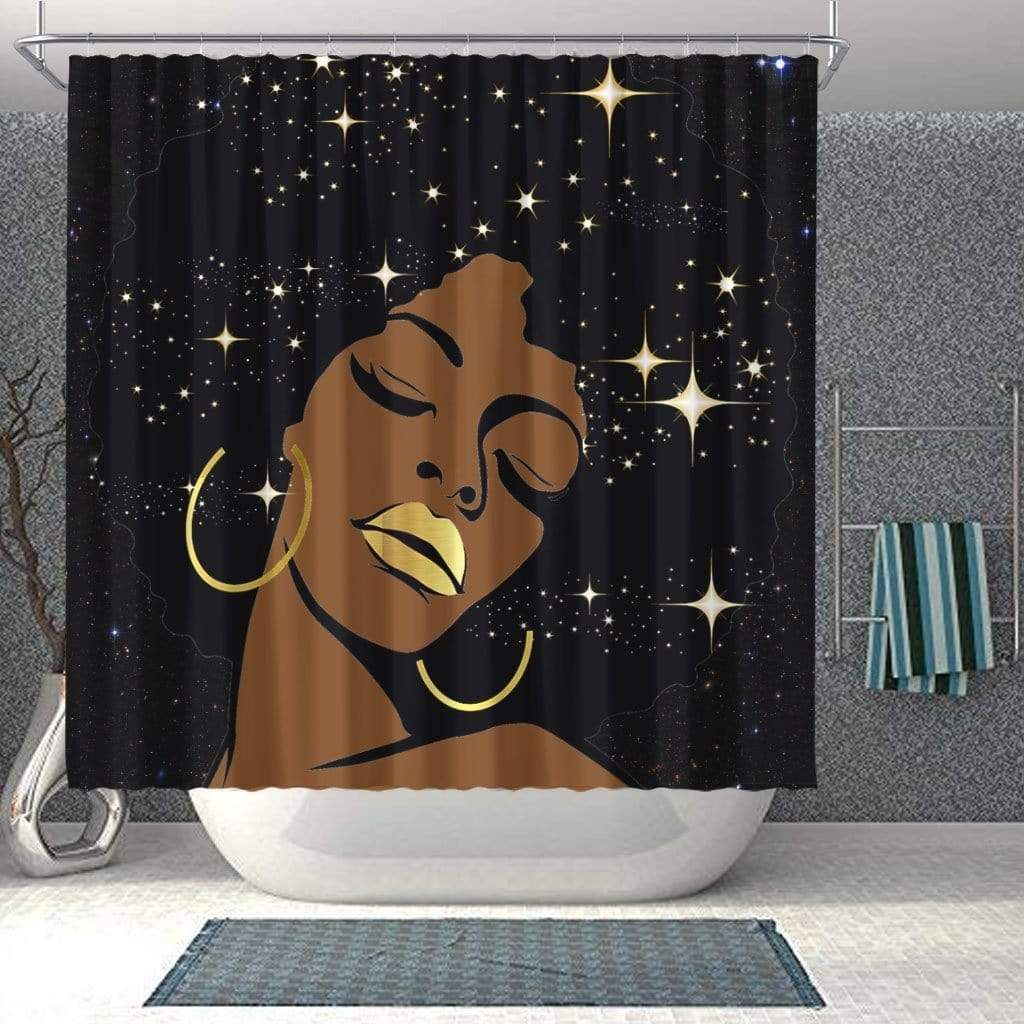 African Galaxy Afro Black Woman Bathroom Shower Curtain