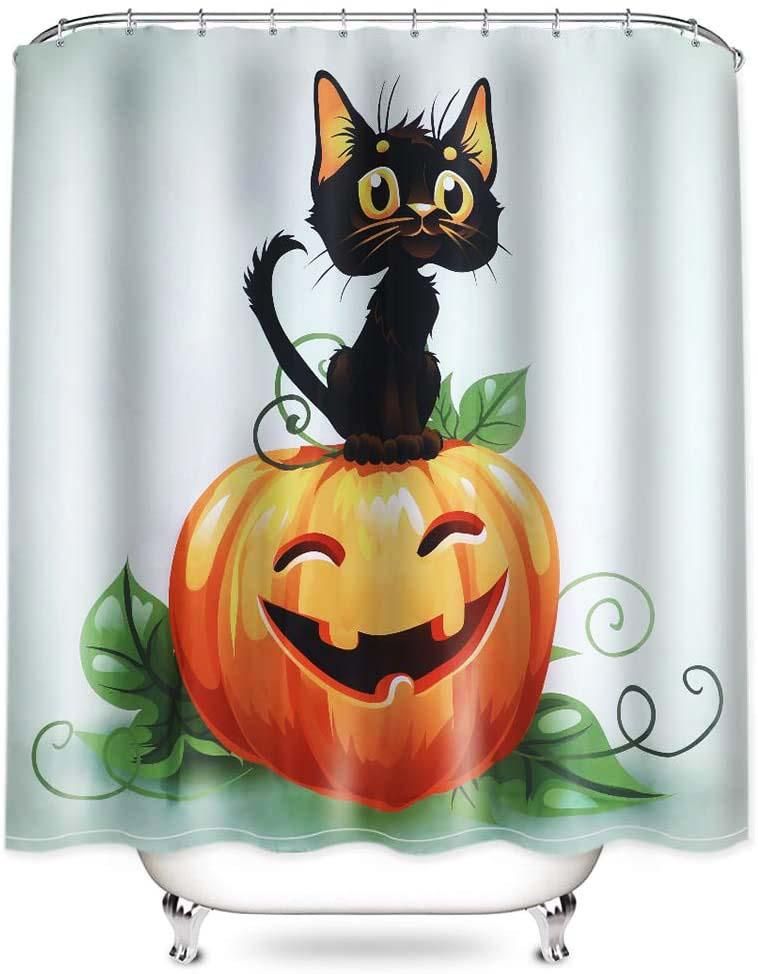 Halloween Black Cat With Pumpkin Shower Curtain