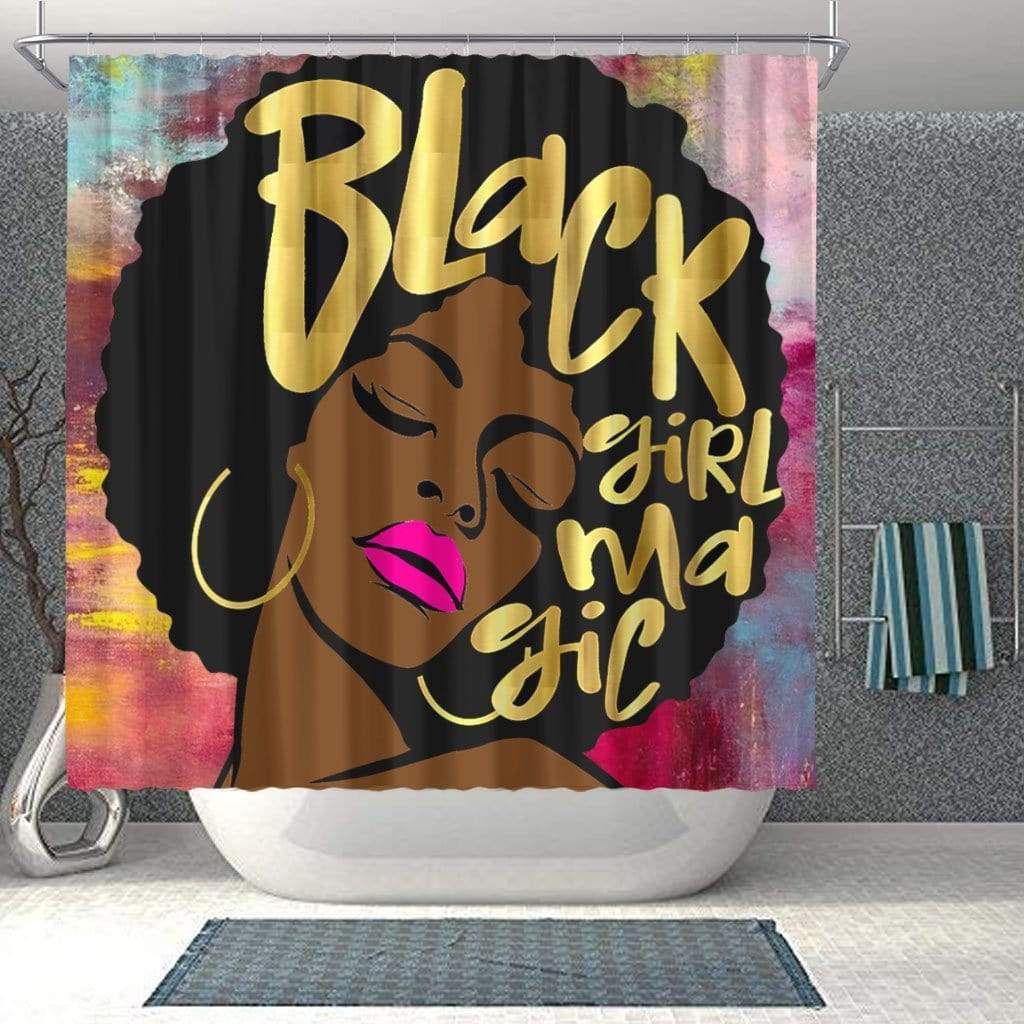 African Golden Black Girl Magic Afro Bathroom Shower Curtain