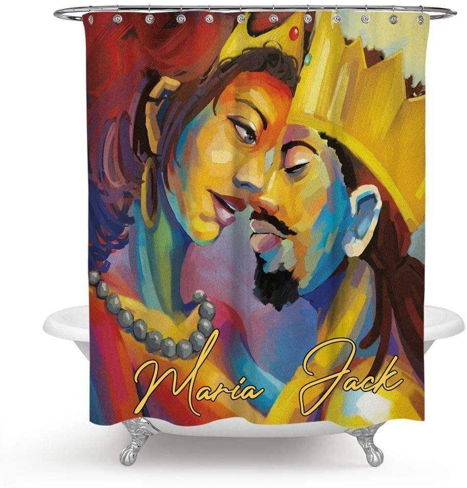 Personalized Black Couple King Queen Drink Shower Curtain Custom Name PAN