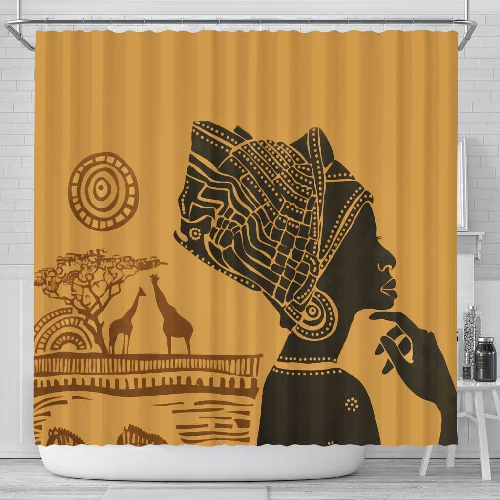 African Pattern Traditional Simple Black Woman Bathroom Shower Curtain