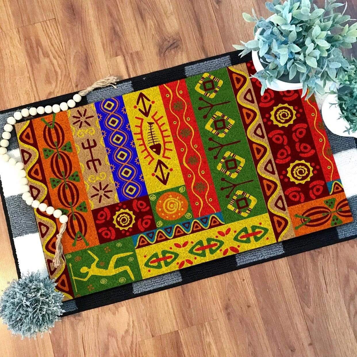 Joyful Traditional African Pattern Rectangle Doormat PANDM0011
