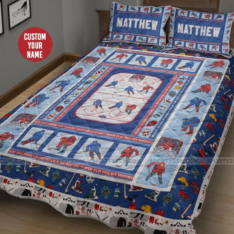Custom Hockey Player Quilt Set With Name
