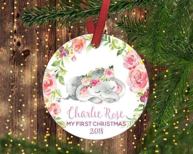 Personalized Baby'S Elephant First Christmas Custom Name, Date