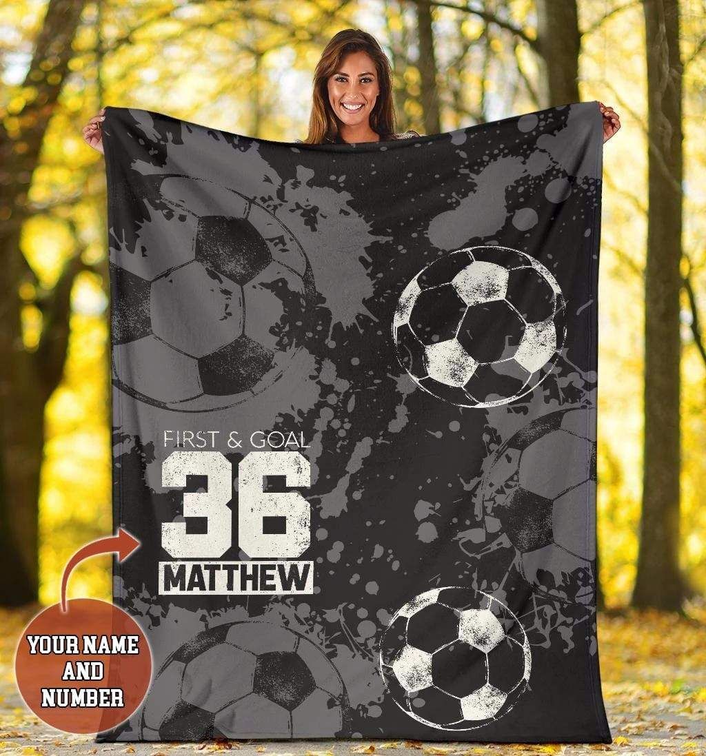 Personalized Customized Soccer Camo Pattern Fleece Blanket With Name