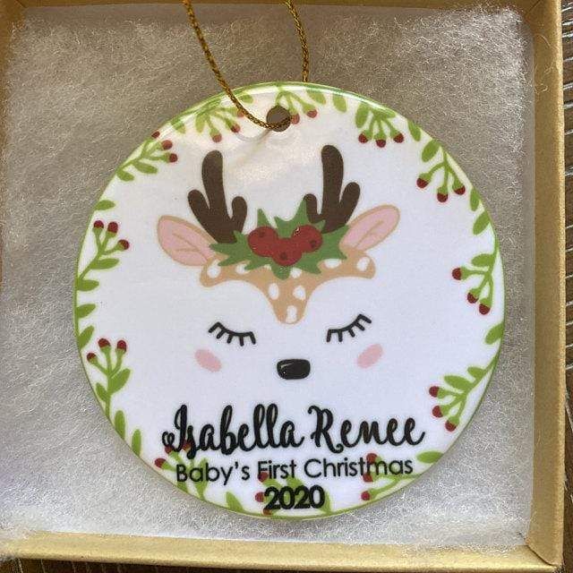 Personalized Baby's First Christmas Baby Reindeer Ornament Custom Name, Date