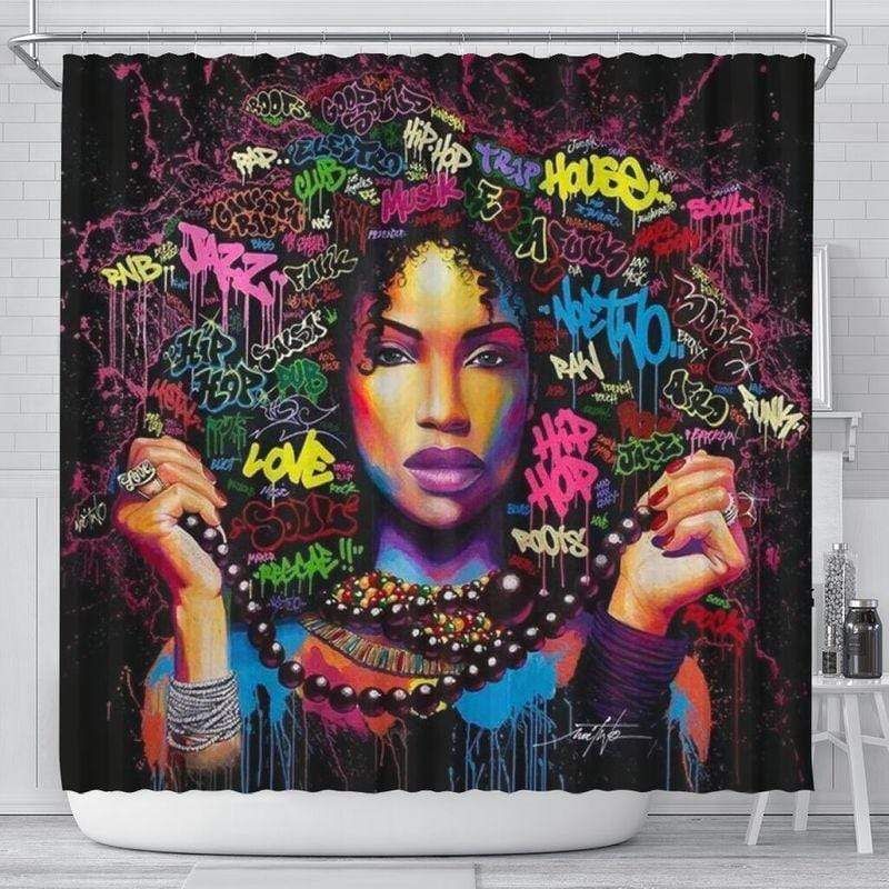 Colorful Art Afro Woman Bathroom Shower Curtain