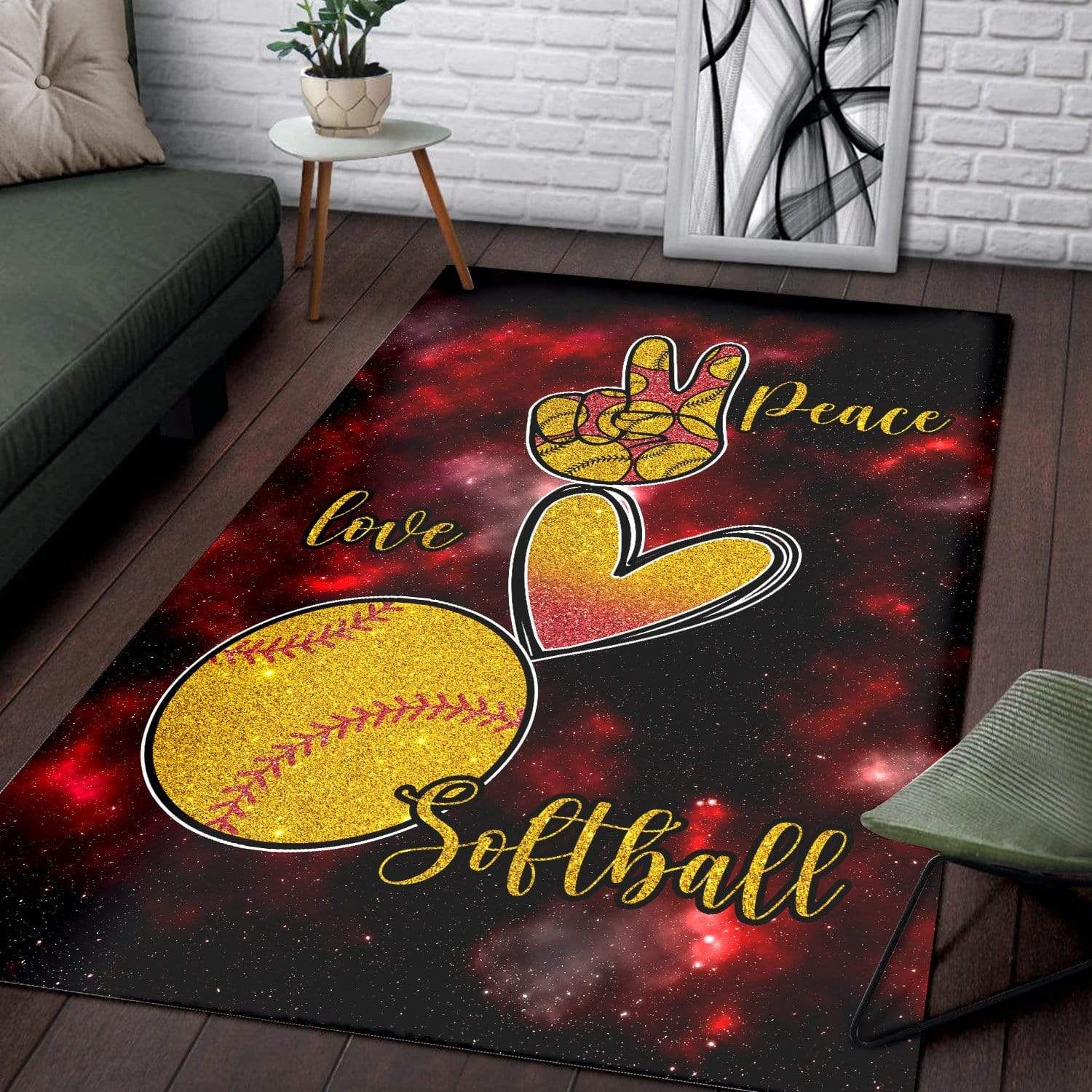 Peace Love Softball Rectangle Rug