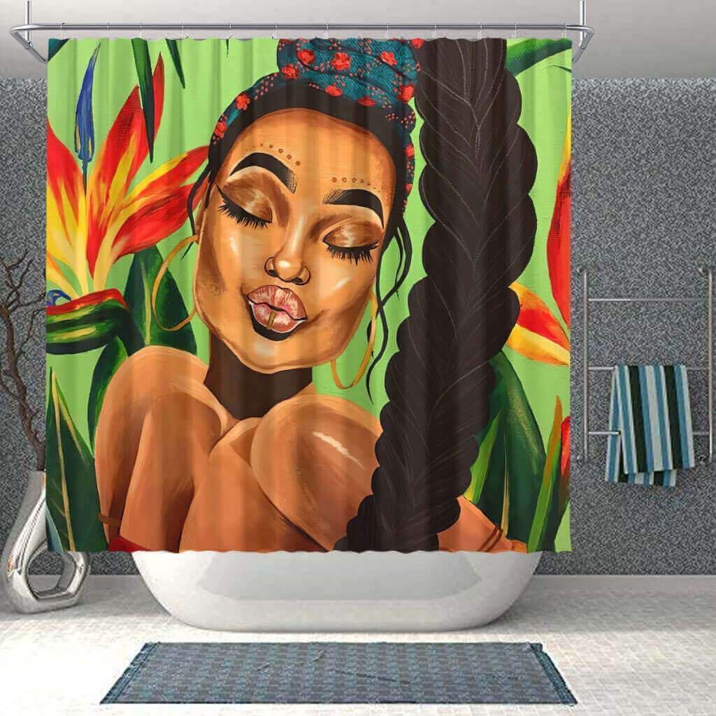 African So Cool Tropical Black Woman Bathroom Shower Curtain