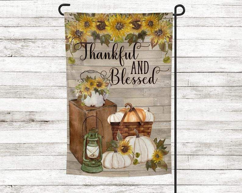Thankful And Blessed Fall Sunflower Garden Flag