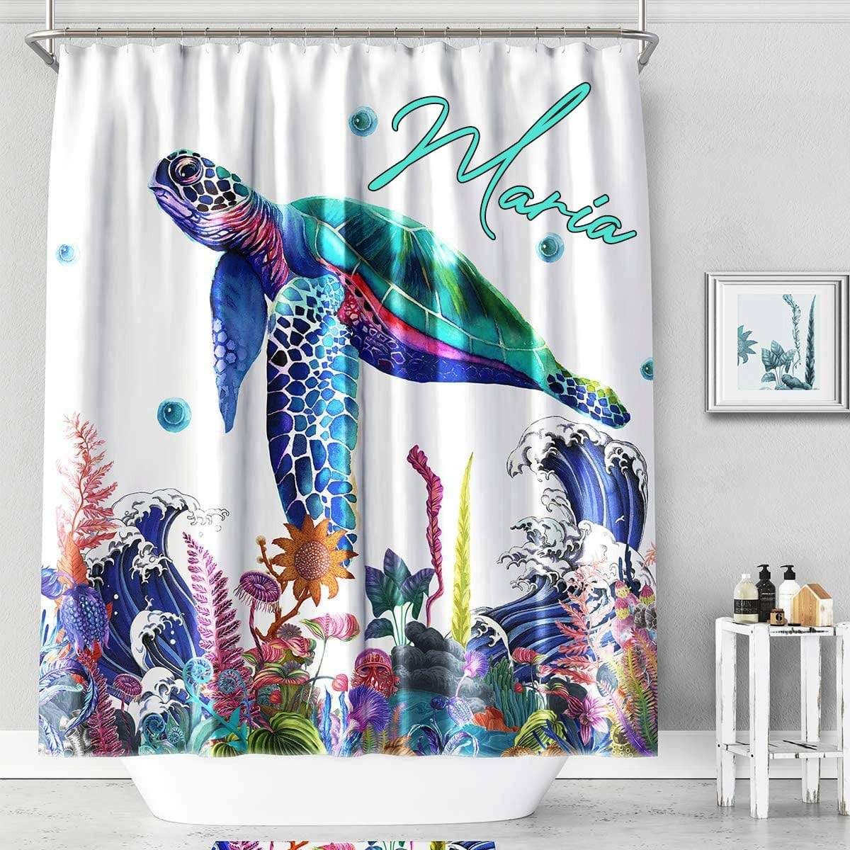 Personalized Turtle Shower Curtain Custom Name