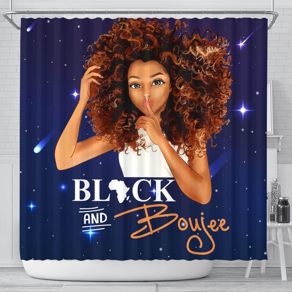 African Black And Boujee Afro Girl Bathroom Shower Curtain
