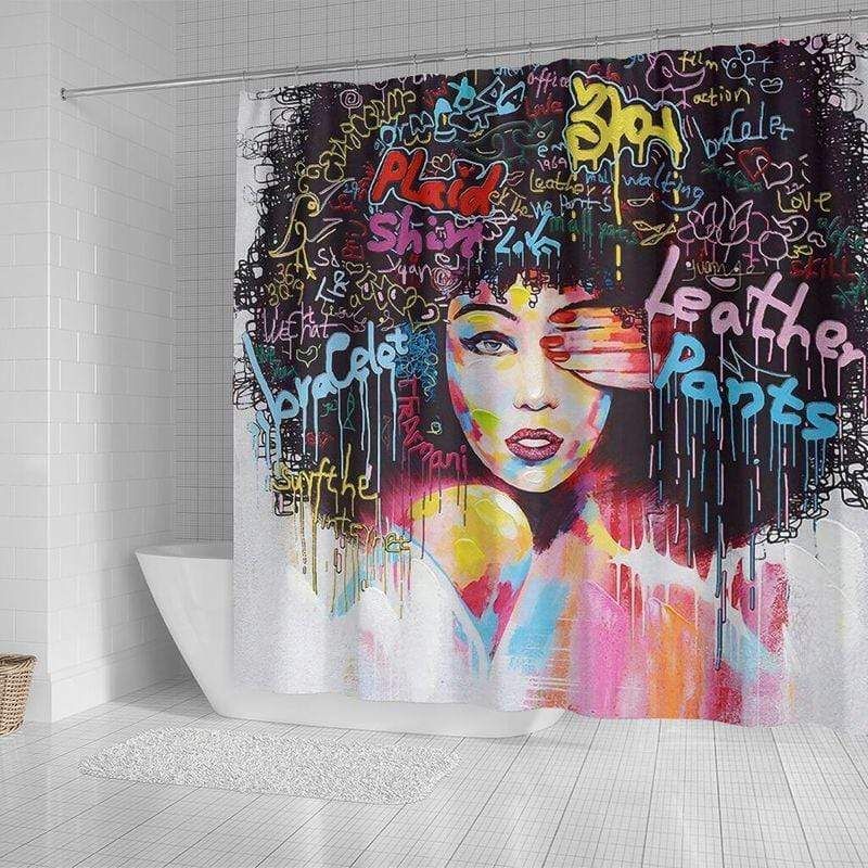 Colorful Art Afro Girl Bathroom Shower Curtain