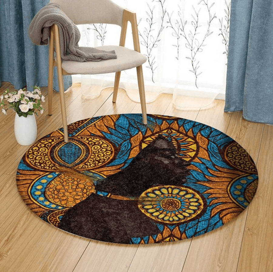 Black Woman Blue Art Round Carpet