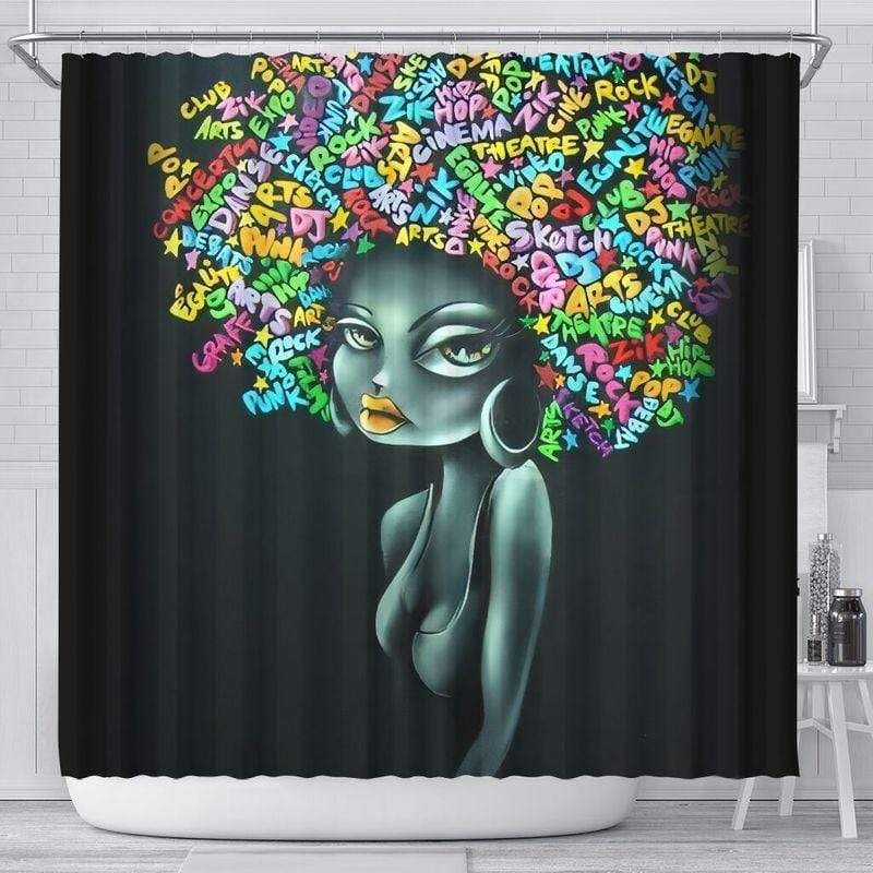 Black Queen Afro Letters Shower Curtain