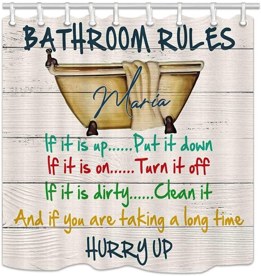 Personalized Bathroom Rules Shower Curtain Custom Name