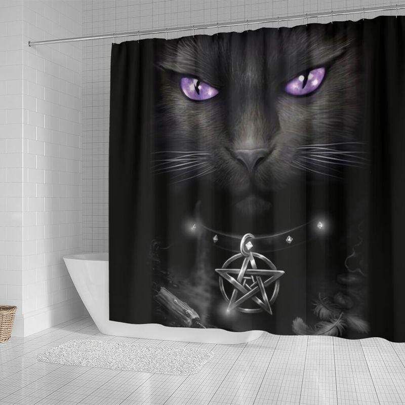 Halloween Black Cat Devil Bathroom Shower Curtain