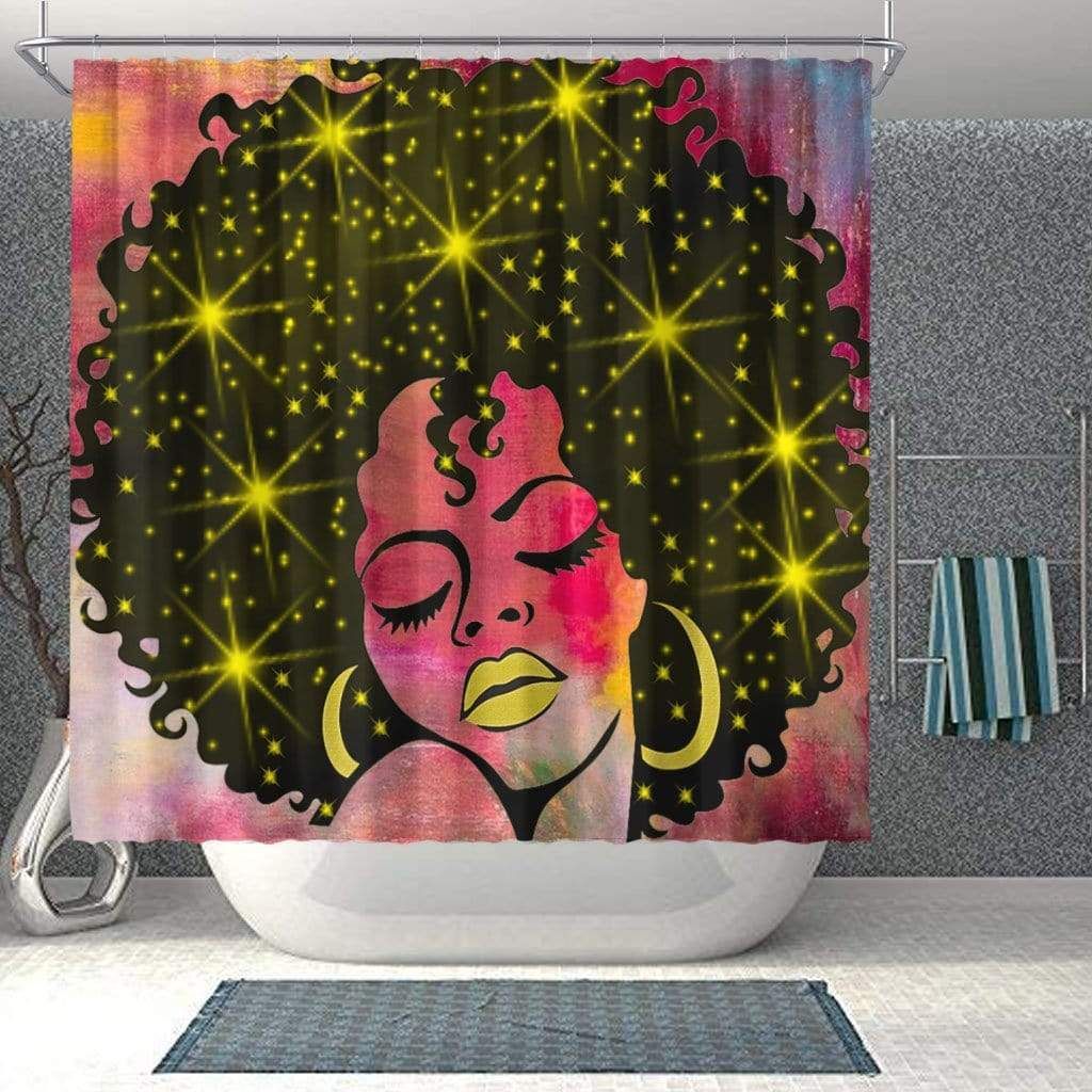 African Shining Stars Black Girl Bathroom Shower Curtain
