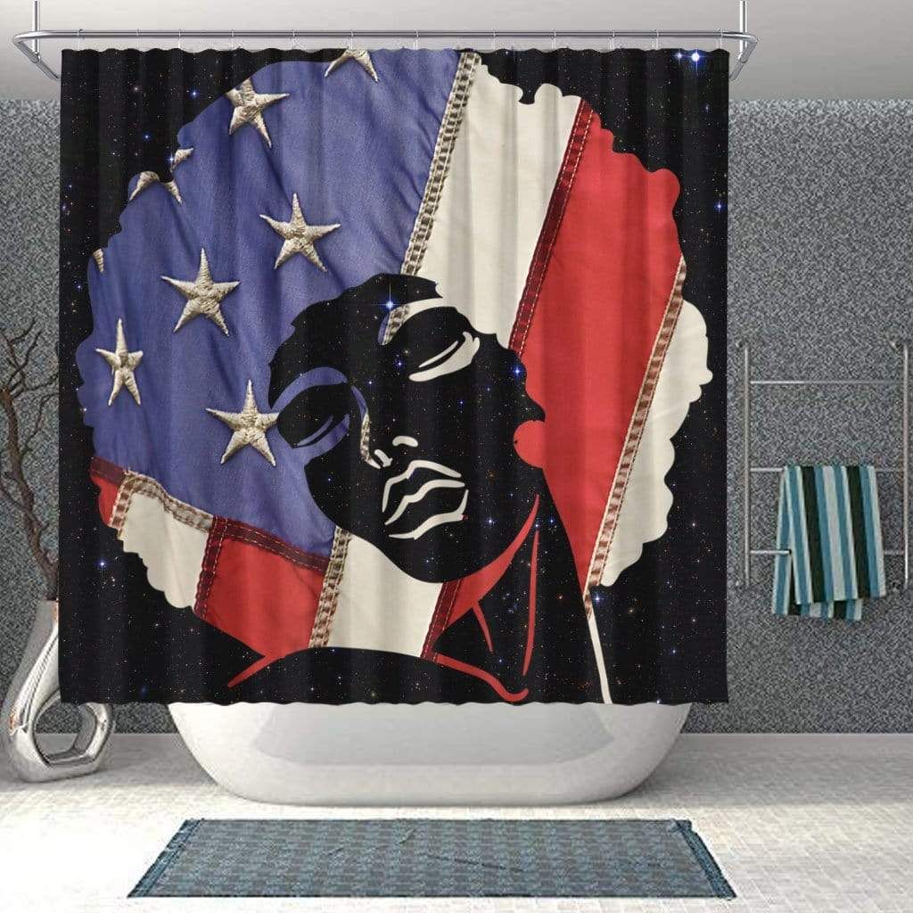 Proud African American Flag Afro Black Girl Bathroom Shower Curtain