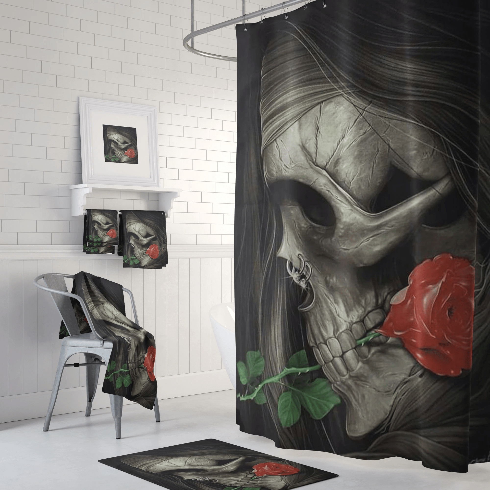 Skull And Rose Shower Curtain