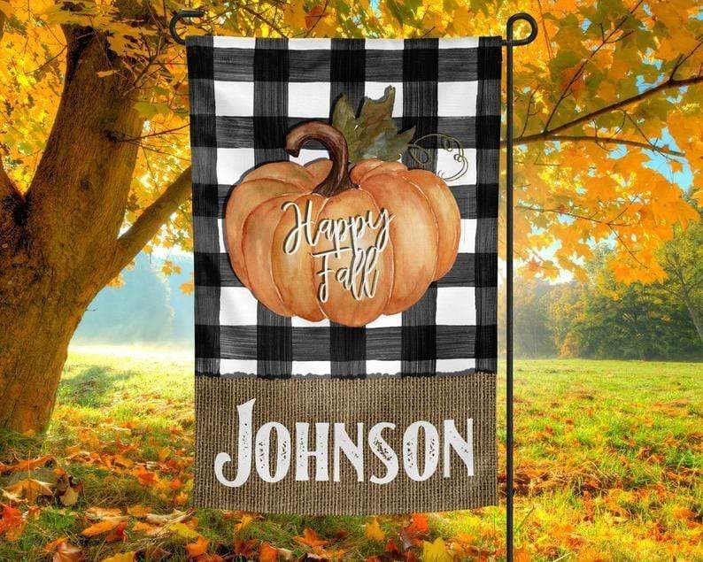 Personalized Happy Fall With Your Family Name Garden Flag