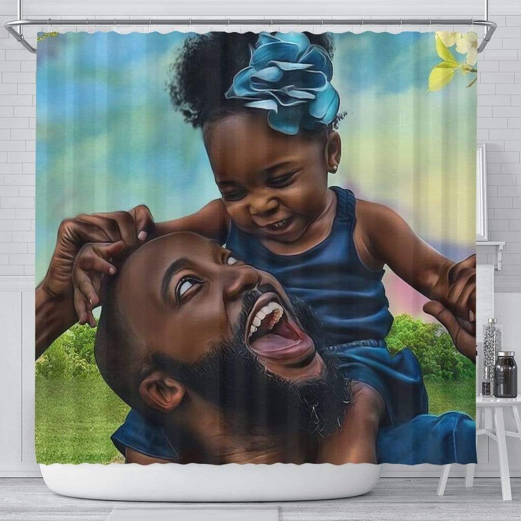 Gifts For Dad  African American Black Father And Daughter Custom Photo Bathroom Shower Curtain